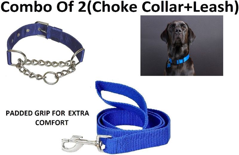Hachiko Premium Quality Dog Choke Collar+Leash(Combo of 2) Dog Collar & Chain  (Large, Blue)