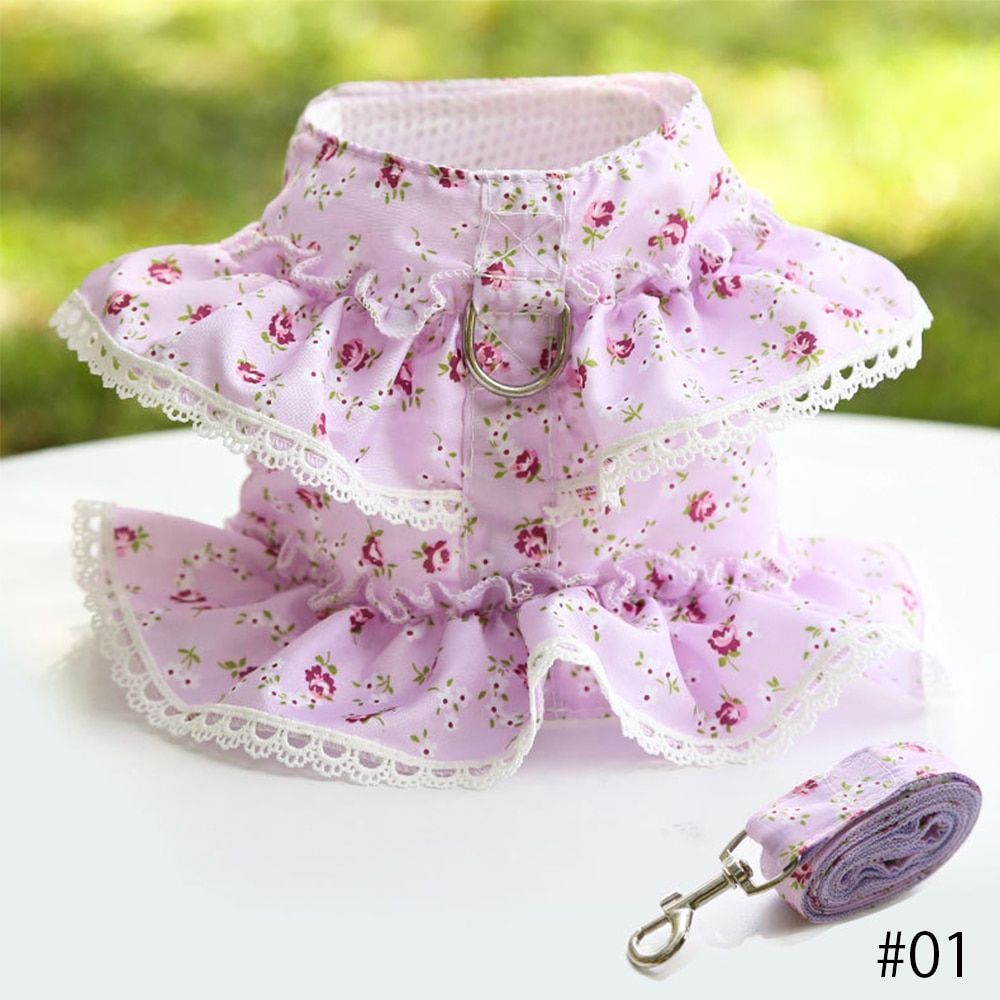 Cute  Harness Vest Breathable  Harness Sweet Clothes Leash for s s Puppy Collar  Pet  Floral Print Chest S