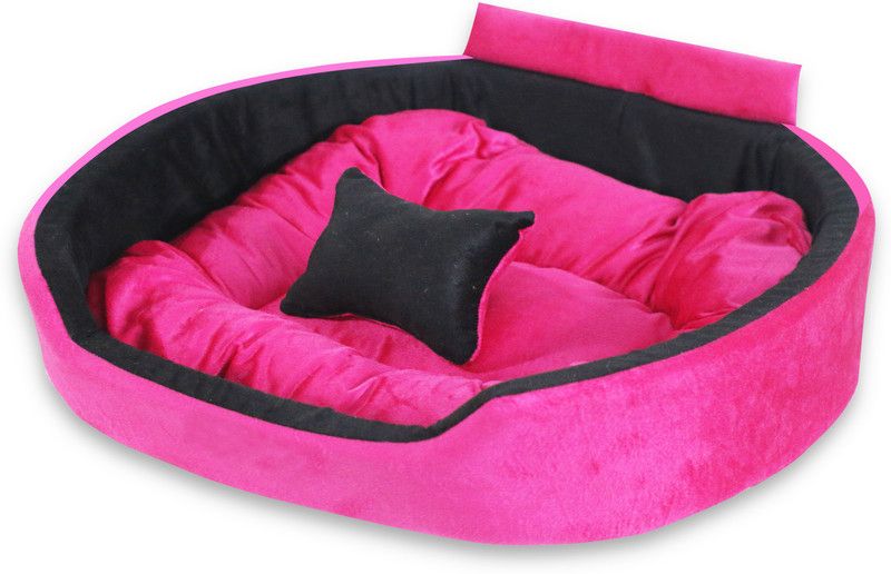 PetsKart Reversible Soft Velvet Sofa Shape Dog ,Cat Pet Bed, Comfortable,With Pillow M Pet Bed  (Pink, Black)