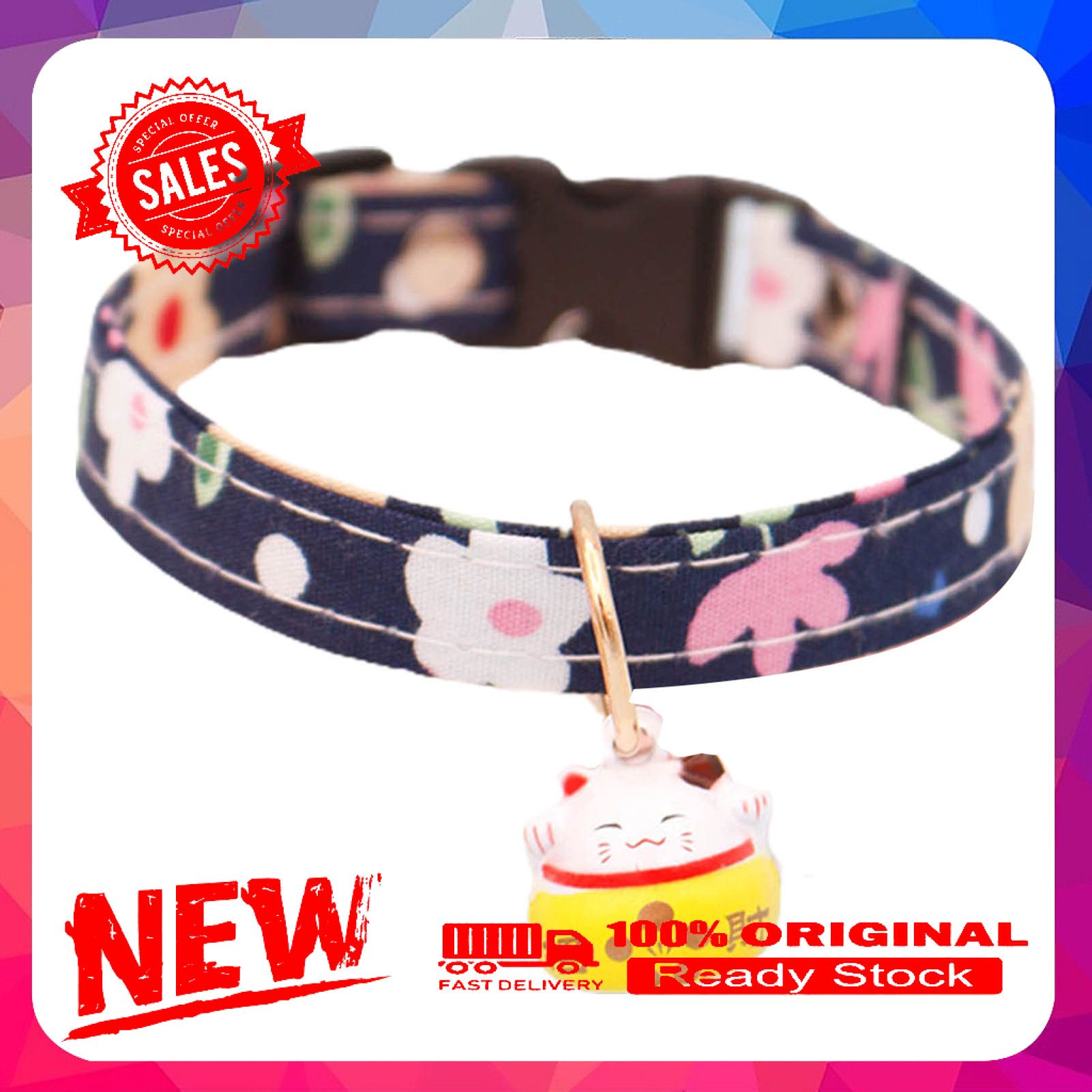 Miss cherry Cat Collar Flower Pattern Dress-up Adjustable Breakaway Pet Cats Dogs Collars with Bell for Festival
