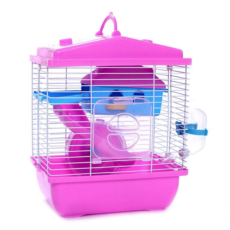 Pet Cage Hamster Cottage with Transparent Skylight Double Layer House for Hamster Golden Hamster Pet Pink