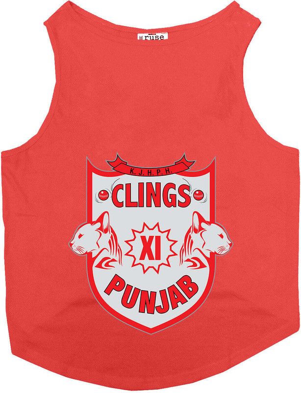 RUSE T-shirt for Dog  ("Clings XI Punjab" Printed Tank Dog Jersey/Poppy Red/S)