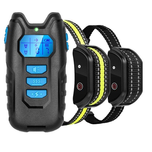 800m USB Pet Remote Control Vibration Shock Beep Electric  Training Collar Waterproof  With LCD Display For All Size s For 2 s  Blue