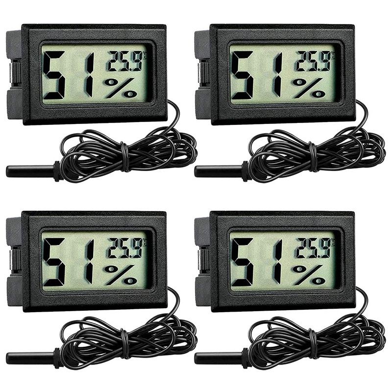 4 Packs of Aquarium Thermometer and Hygrometer, LCD Mini Embedded Temperature and Hygrometer, with Probe, for Reptiles