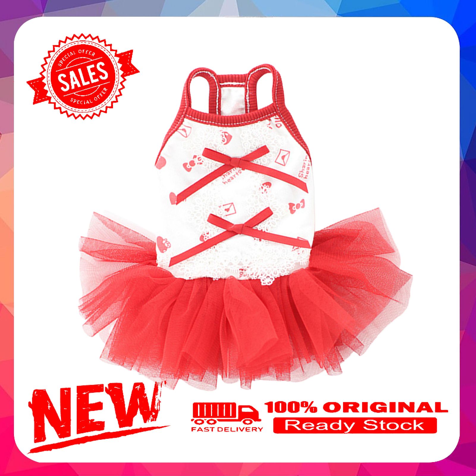 Vist Fox Pet Skirt Cartoon Print Sleeveless Soft Dog Strap Tulle Dress for Summer