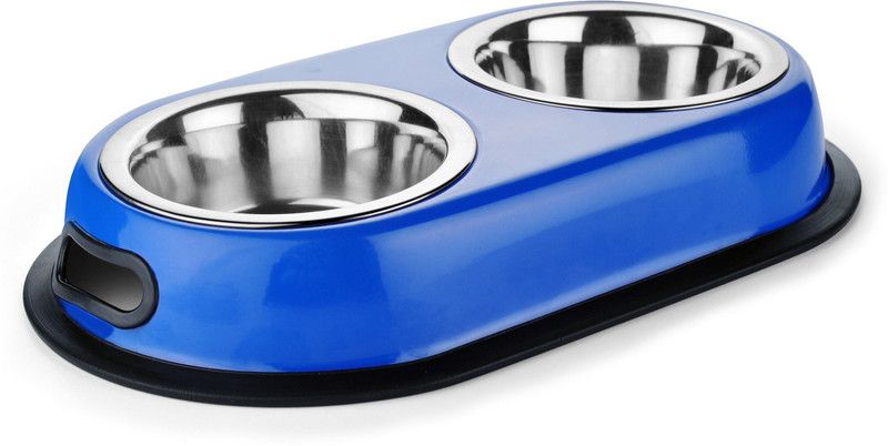 HM Steels HMSTEELS MS Box Double Dinner Blue Color With 2 Stainless steel 16 CM Bowls Round Stainless Steel Pet Bowl  (760 ml Blue)