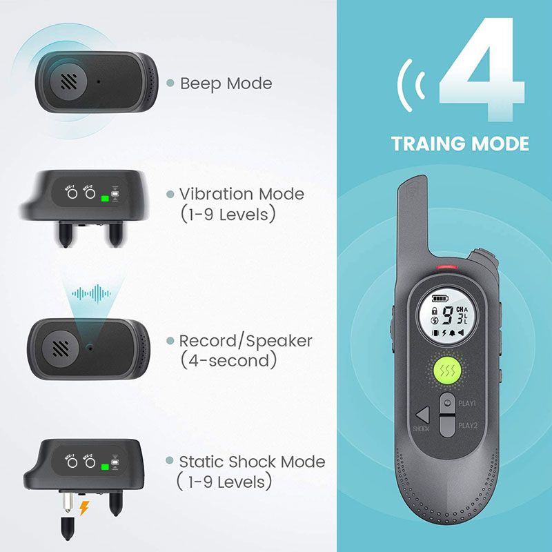 Dog Training Collar waterproof Shockproof And Anti-Vibration With Recording Function LCD Display Remote Control Pet Collar For 2 dog green