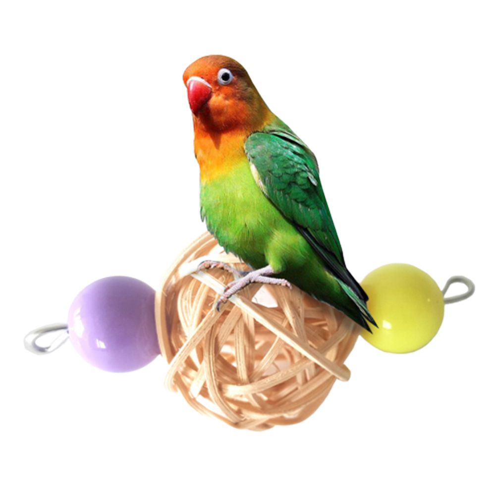 Pet Bird Parrot Bite Chew Toy Cockatiel Parakeet Cage Hanging Cane Rattan Ball