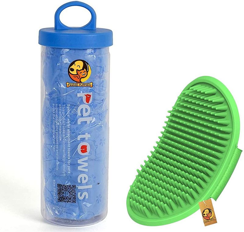 Foodie Puppies Combo Towel Washable and Bath Brush Rubber Bristles Comb for Dogs & Cats Basic Comb for Dog & Cat