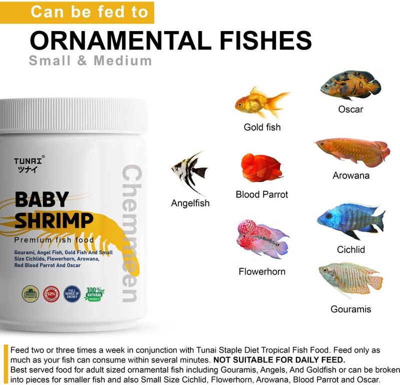 TUNAI Pink Baby Whole Sun Dried Shrimp Fish Food With Full Source Of 52% Protein Shrimp 0.02 kg Dry Adult, New Born, Senior, Young Fish Food