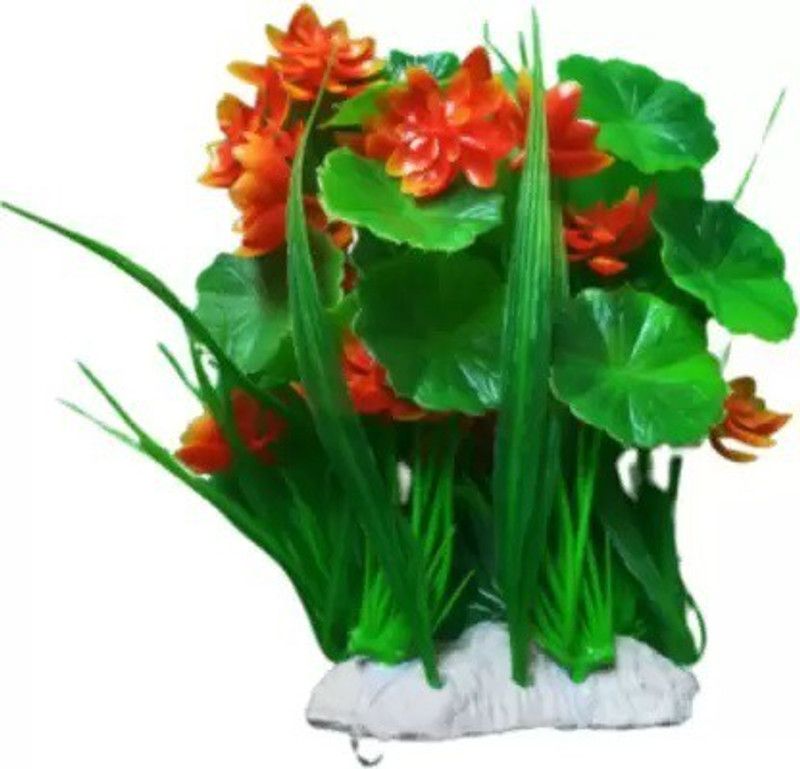 Kapoor Enterprise Artificial Plastic Plant for Aquarium Fish Tank Decor (green/orange 8*6 inch) Aquarium Plant Anchor  ({Plant Anchors1)