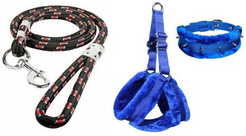 Pet N Perry Pet N Perry Export Quality Dog Blue Furrl Collar,Harness Set Large Dog Harness & Leash  (Large, BLUE, MULTICOLOUR)