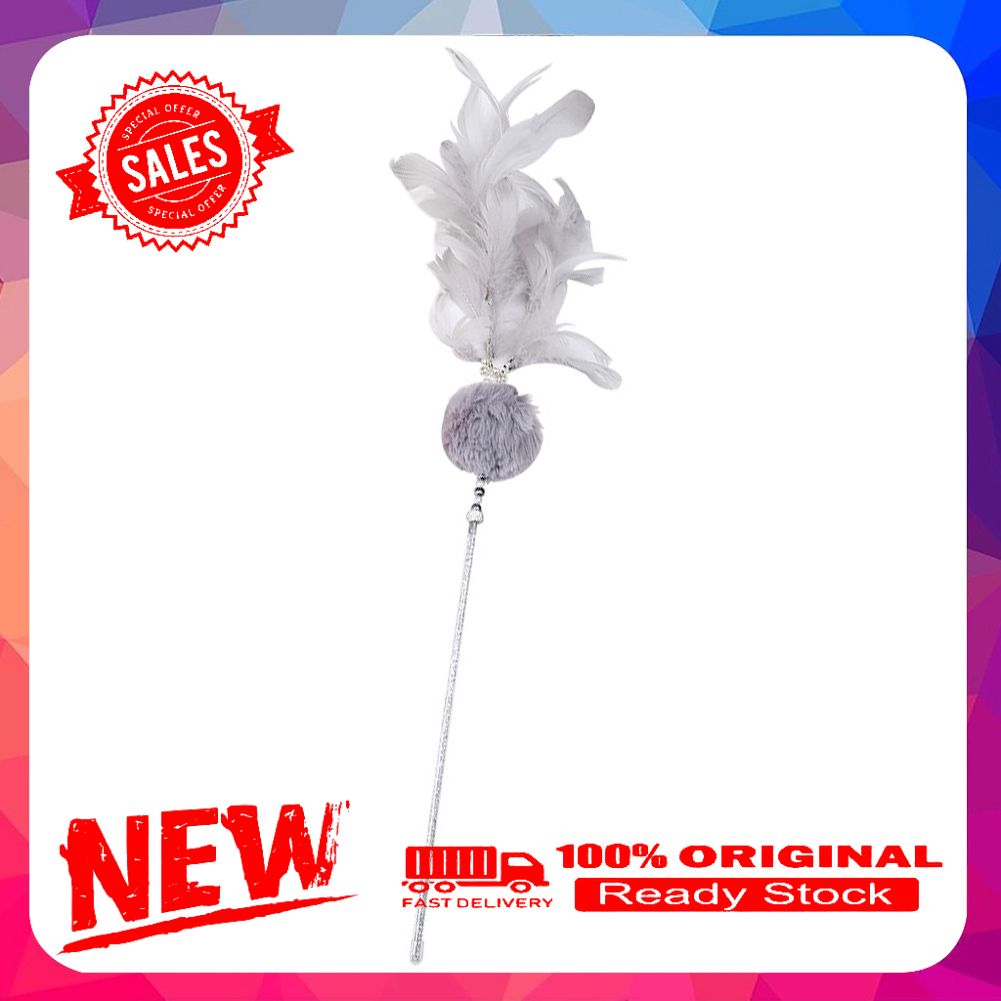 Vist Fox Pet Teaser Stick Bell Plush Ball Feather Rod Wand Funny Interactive Play Toy