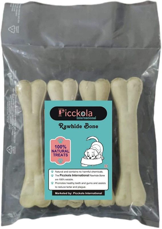 Picckola International 6 Inch Rawhide Pressed Bones Calcium Bones Dog Bones (Pack of 4) Chicken Dog Chew  (250 g, Pack of 4)