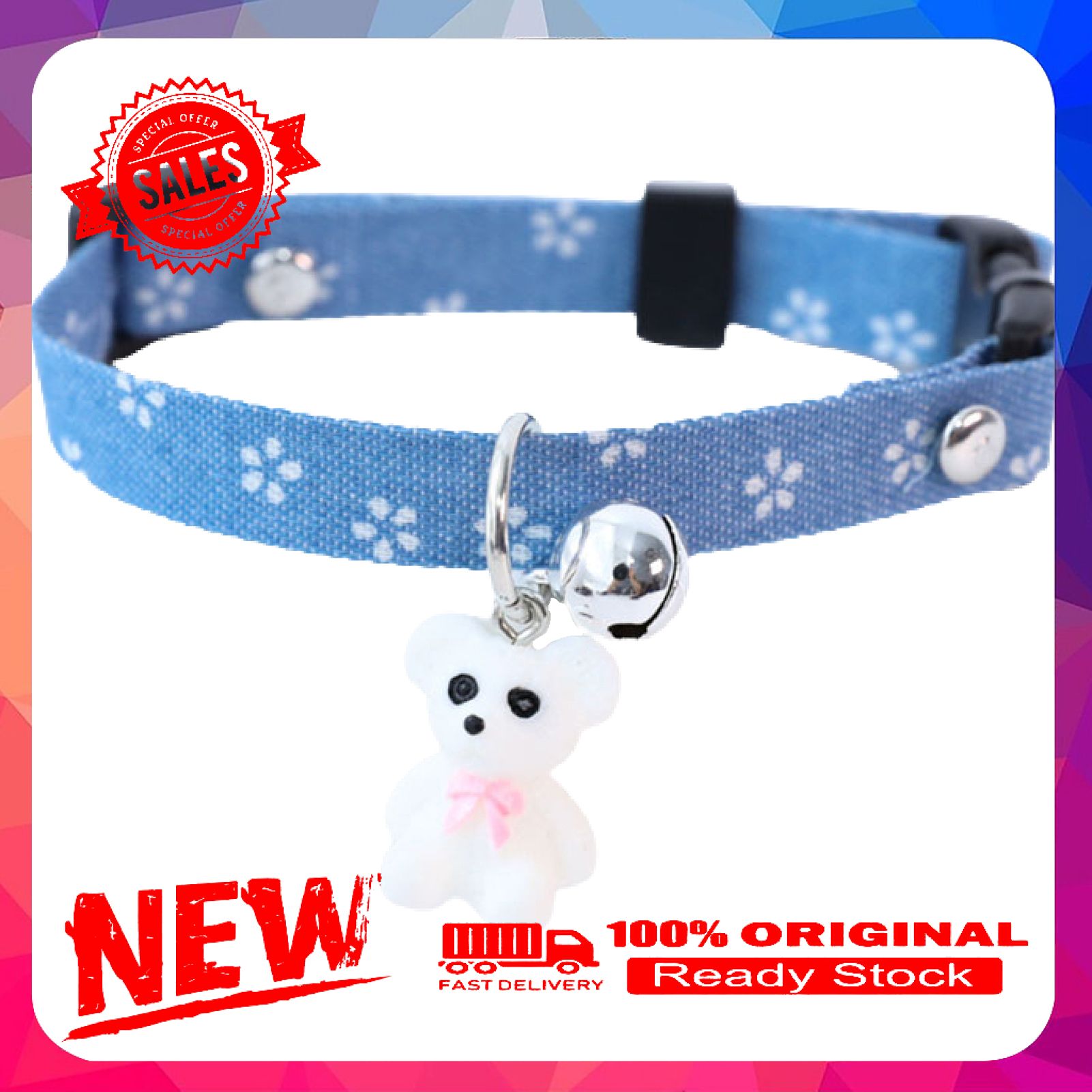 Miss cherry Dog Necklace Adjustable Comfortable Polyester Blue Loving Shape Teddy Collar with Bells for Puppy