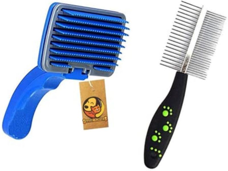 Foodie Puppies 2 in 1 Grooming&Deshedding Combo Plastic Slicker Brush and Paw Double Side Comb Basic Comb for Dog