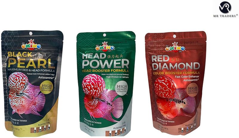 Mr Traders Okiko Genuine Original HEAD POWER & BLACK PEARL & RED DIAMOND (L SIZE) Sea Food 0.1 kg Dry Adult, Young, Senior Fish Food