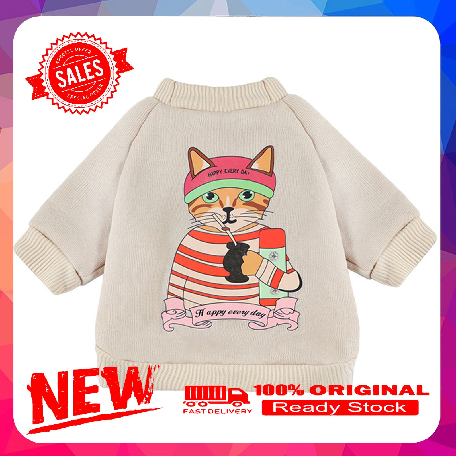 Pet Clothes Cartoon Kitten Dogs Pattern All-match Skin-friendly Fashion Pet Puppy Sweatshirt for Winter