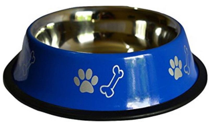 UDAK GOOD QUALITY Stainless BLUE COLOUR Steel Bowls Anti-Skid Rubber Base Food Water Perfect Dish Dog Puppy Cat Kitten ROUND Steel Pet Bowl  (900 ml Blue)