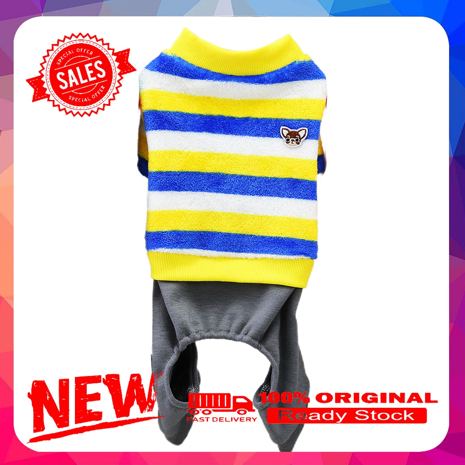 Pet Bodysuit Stripes Pattern Keep Warmth Skin-friendly Pet Dog Warm Jumpsuits Outfit for Autumn