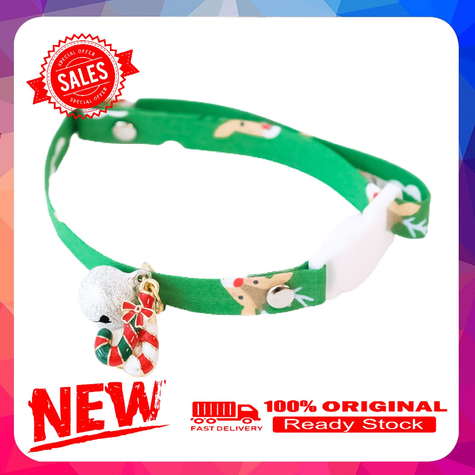 Miss cherry Pet Collar Eye-catching Wear Resistant Polyester Pet Neck Collar with Xmas Themed Mini Pendant for Outdoor