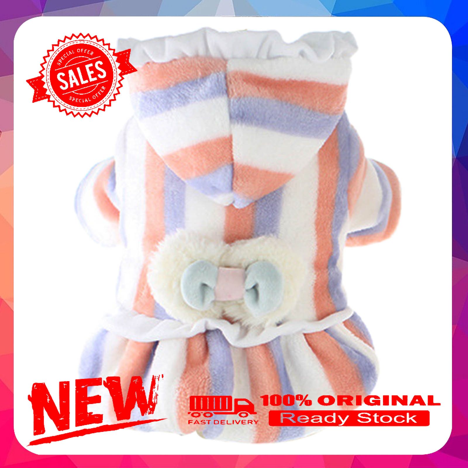 Pet Dress Colored Stripes Pattern Dress-up Skin-friendly Fashion Puppy Thickened Skirt for Winter
