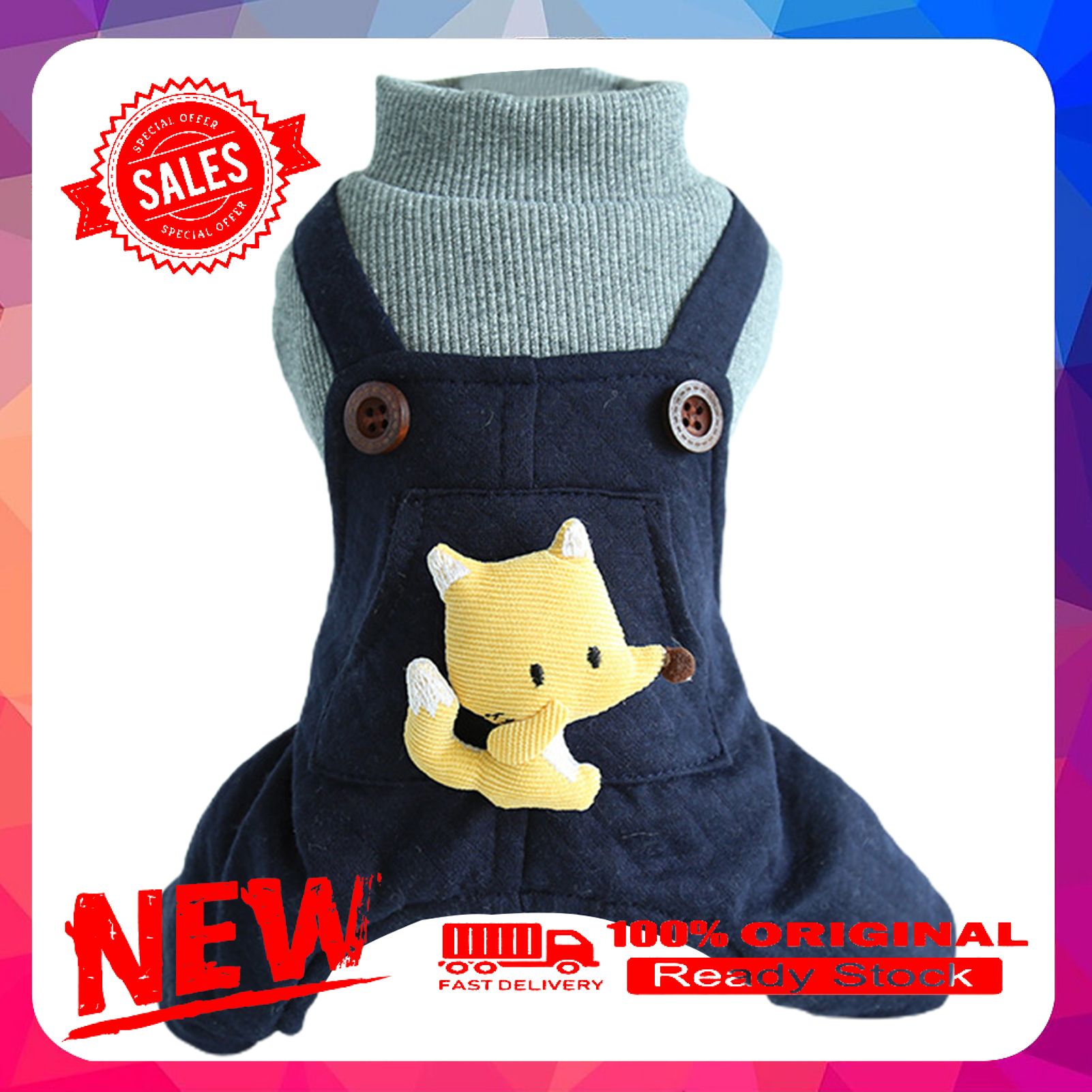 Pet Pajamas Yellow Fox Pattern Keep Warmth Skin-friendly Pet Dogs Warm Jumpsuits Outfit Pet Supplies