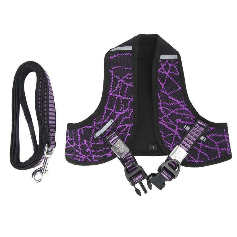 Pet Harness Polyester Purple Reflective Chest Strap Pulling Traction Leash Rope for Dogs Cats