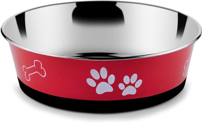 HM Steels HMSTEELS HDB pet Bowl Round Stainless Steel Pet Bowl  (1600 ml Red)