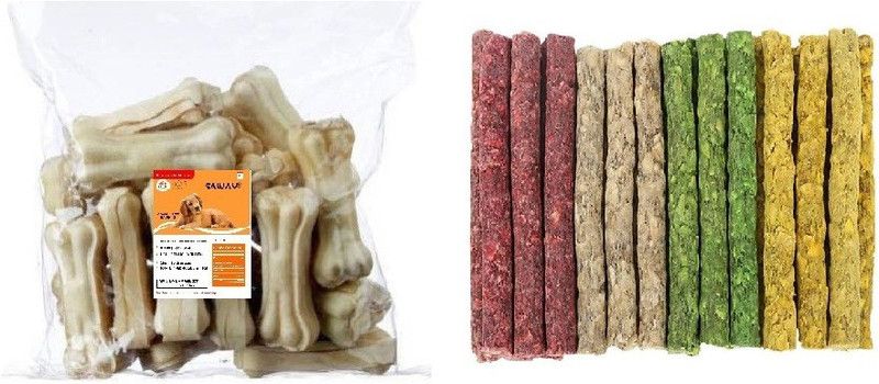 SAWAY Saway Export Quality Dog Calcium Press Bone 2 Inch 1 kg And M ix Munchi 600 gm Chicken, Beef Dog Chew  (1.6 kg, Pack of 1)