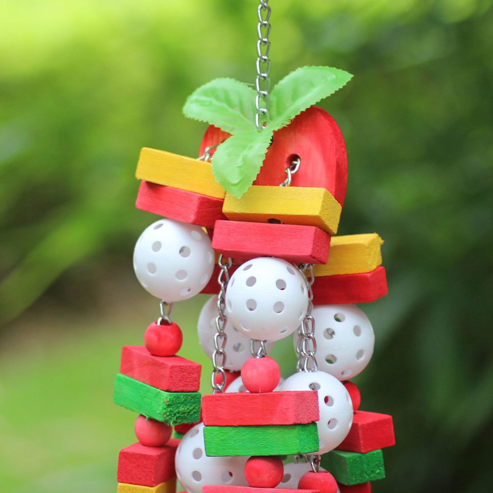 Wooden Parrot Bird Hanging Biting Toys Banana Apple Skewers Big Bunch Pet Supply