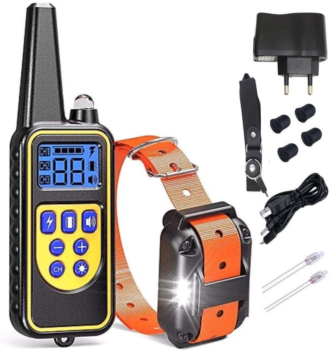 Pet  Training Collar Remote Electric Sound Shock Vibration Rechargeable Rainproof Blue LCD Orange