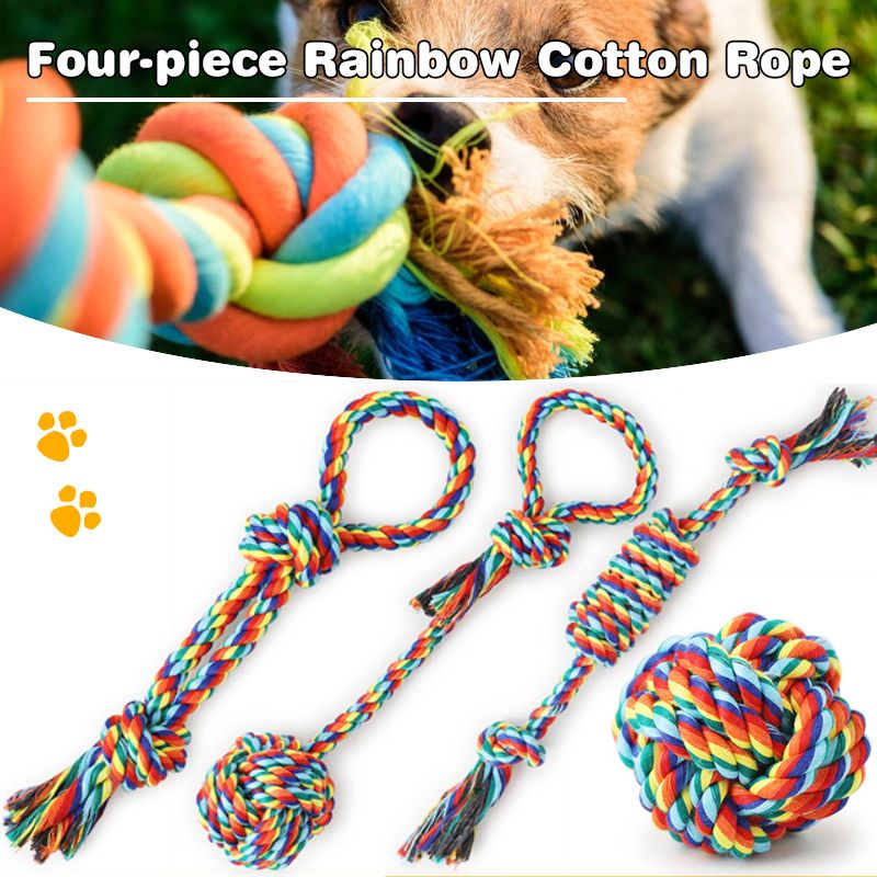 4 Piece Set Pippi Amoy Rainbow Cotton Rope Pet Toy Colorful Rope Knot Bite Resistant Dog Toy Chew Toys -