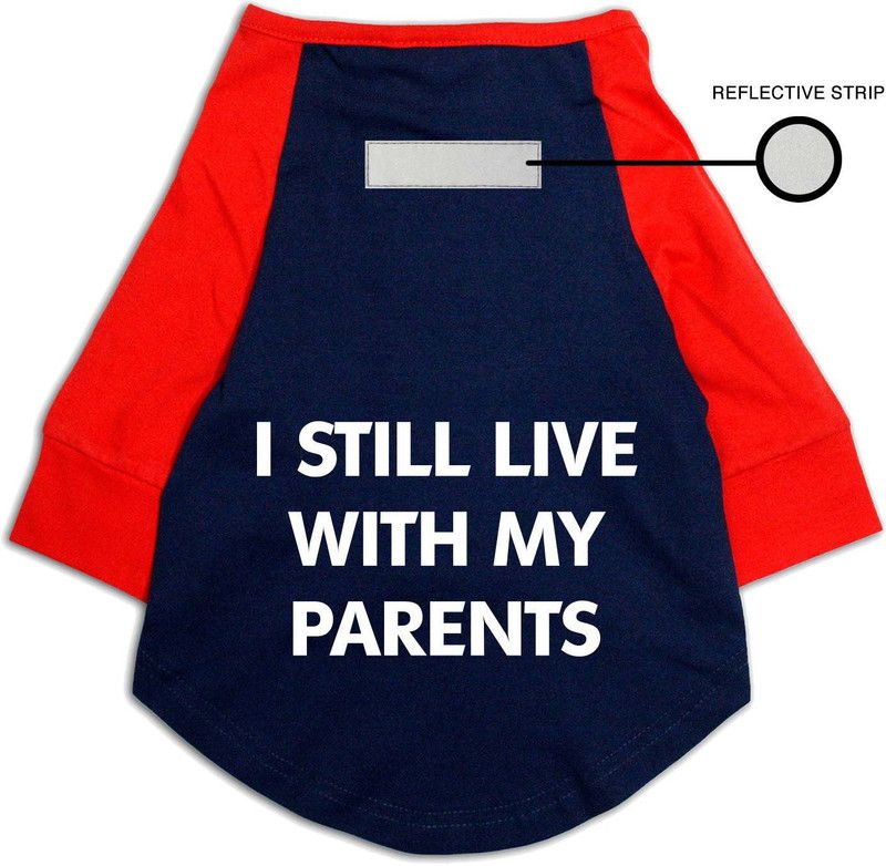 RUSE T-shirt for Dog  (Still Live With My Parents Printed Night Glow & Reflective .Navy/Red)