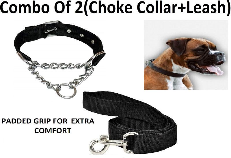 Hachiko Premium Quality Dog Choke Collar+Leash(Combo of 2) Dog Collar & Chain  (Large, Black)