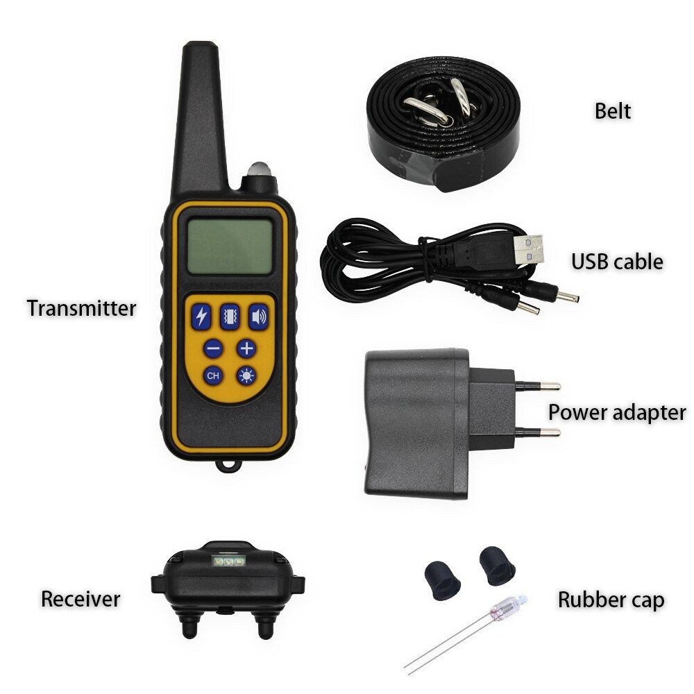 800yd Electric  Training Collar Pet Remote Control Waterproof Vibration LCD Display Shock Vibration Sound For All s beep 1  yellow