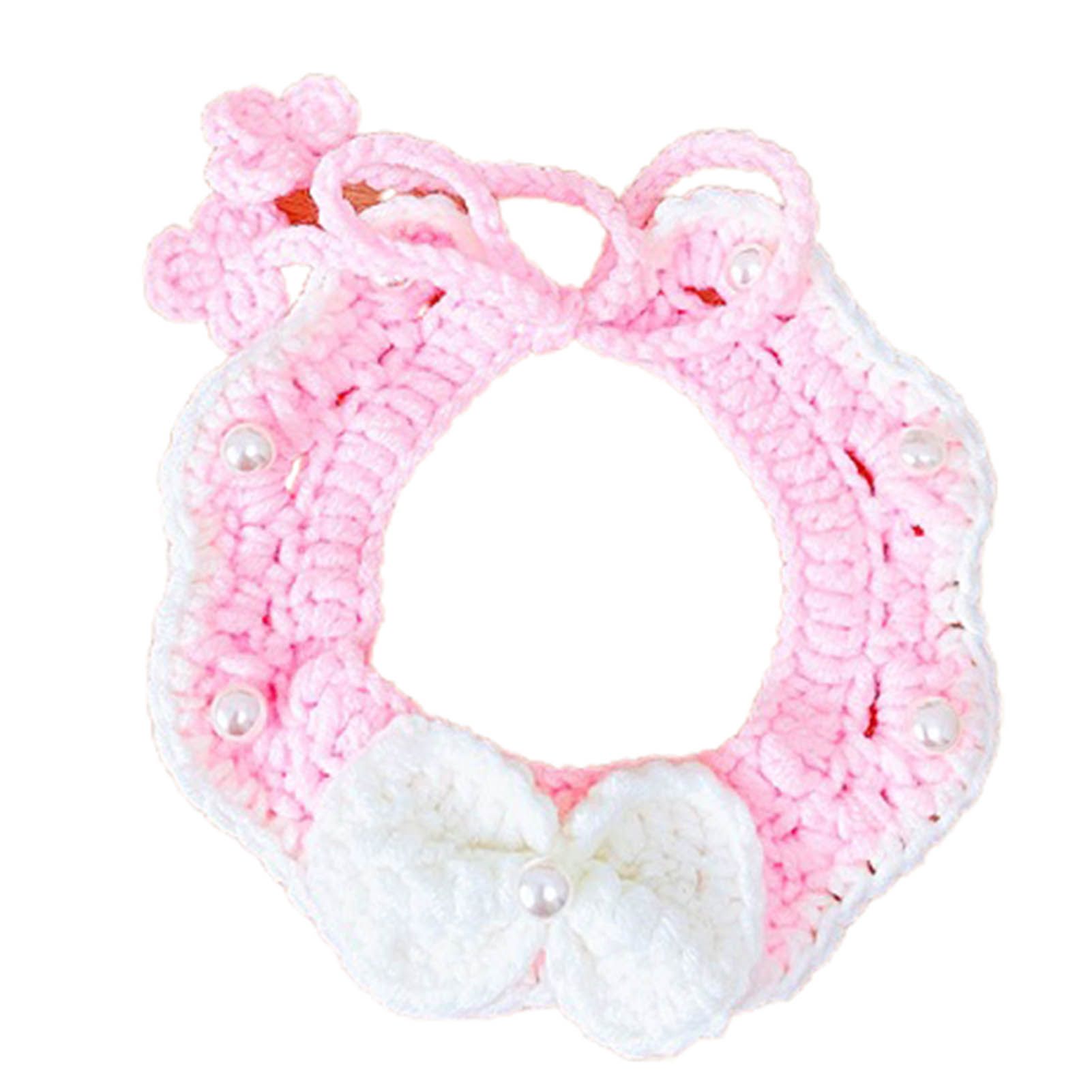 Pet Collar Faux Pearl Embellishment Knitted Pet Cats Dogs Collar