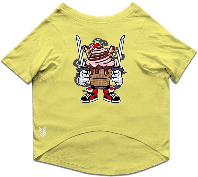 RUSE T-shirt for Dog  (Basic Crew Neck "Ice Cream Ninja" Printed Half Sleeves /Apparel/Clothes/T-shirt Gift for Dogs.colour-Lemon Tonic/X-Small (New Born Puppy))