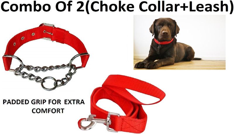 Hachiko Premium Quality Dog Choke Collar+Leash(Combo of 2) Dog Collar & Chain  (Medium, Red)