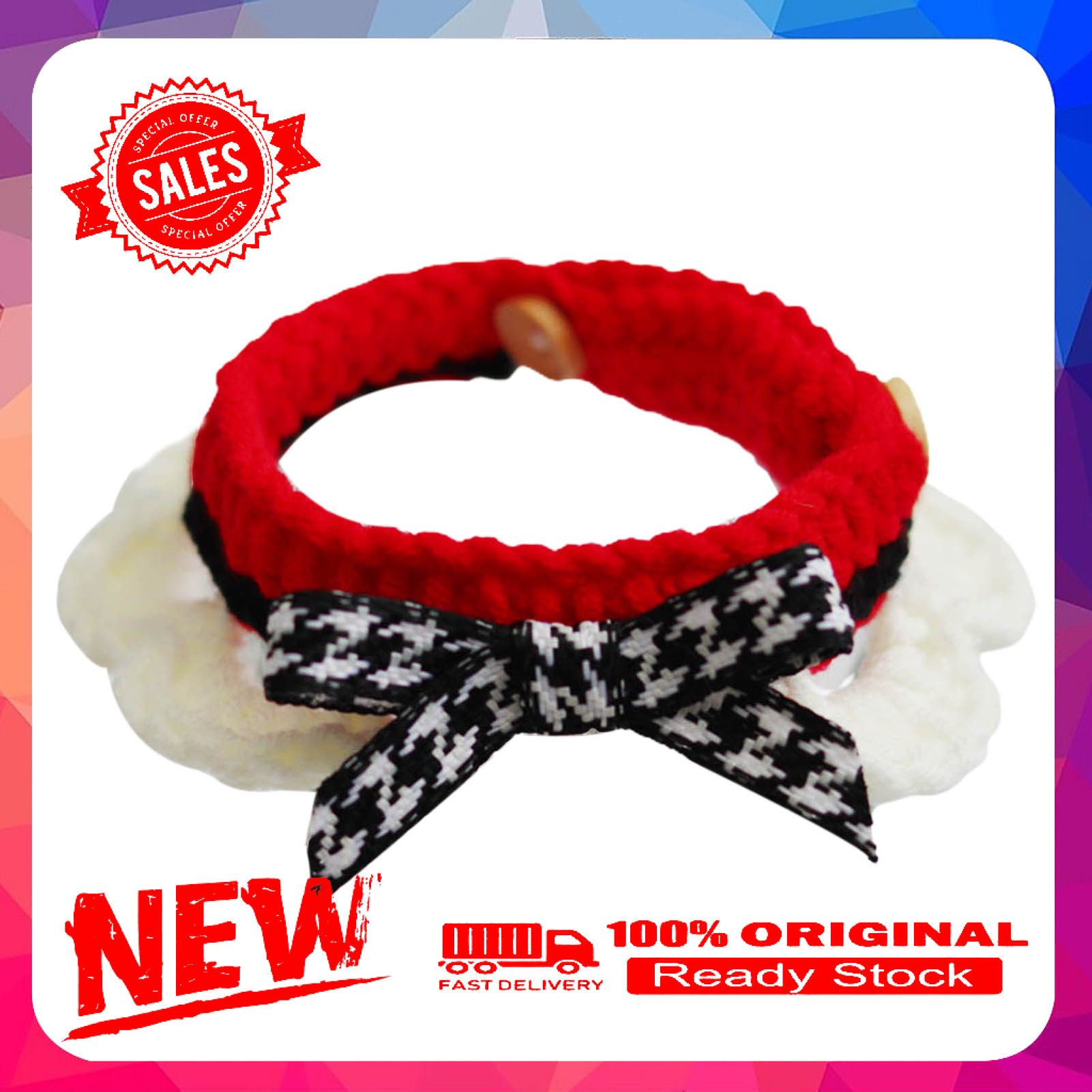 Miss cherry Pet Collar Bowknot Decor Neck Circumference Adjustable Handmade Knitted Woolen Yarn Small Dog Cat Scarf for Party