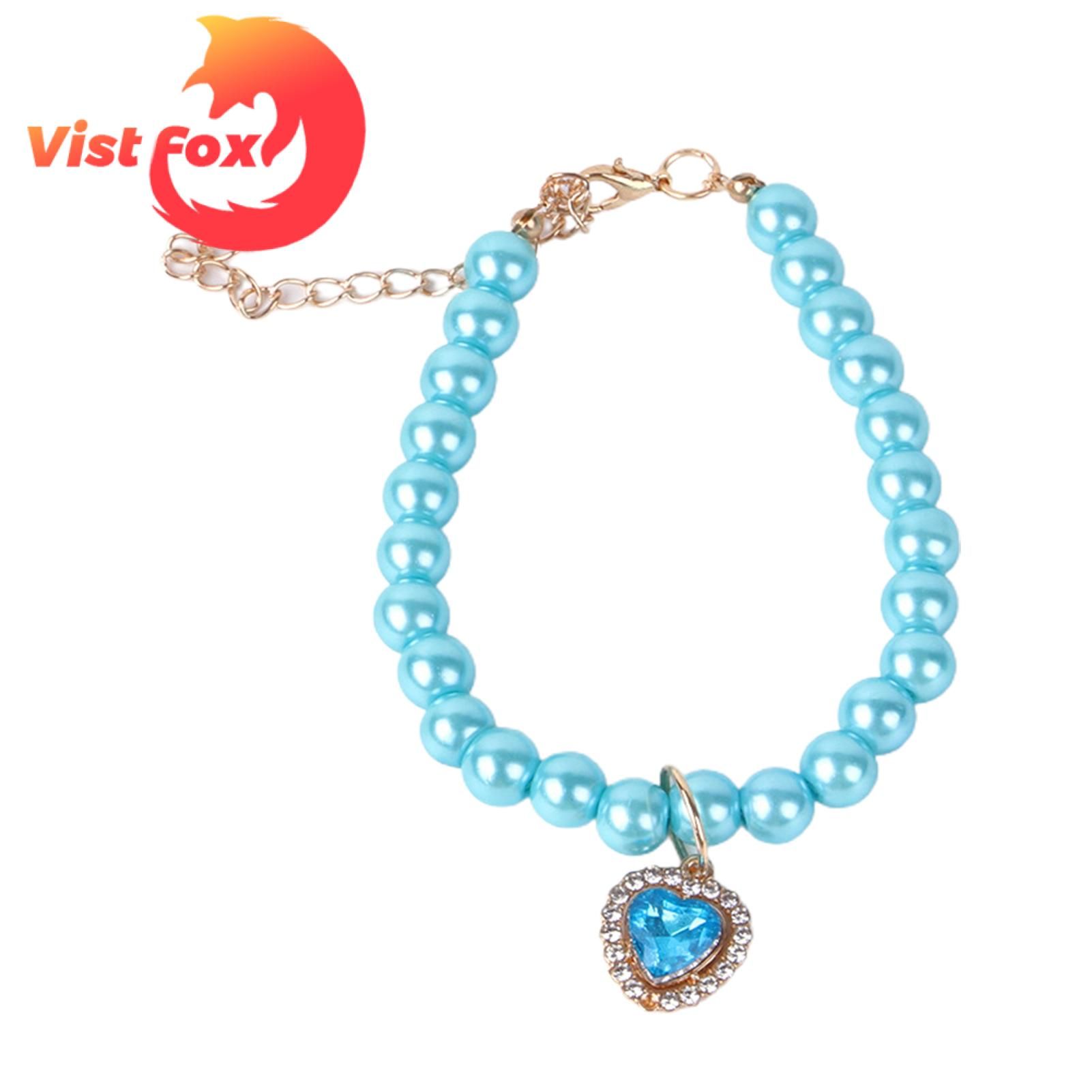 Vist Fox Pet Jewelry Collar Fade-resistant Cute Faux Pearl Beaded Pet Necklace