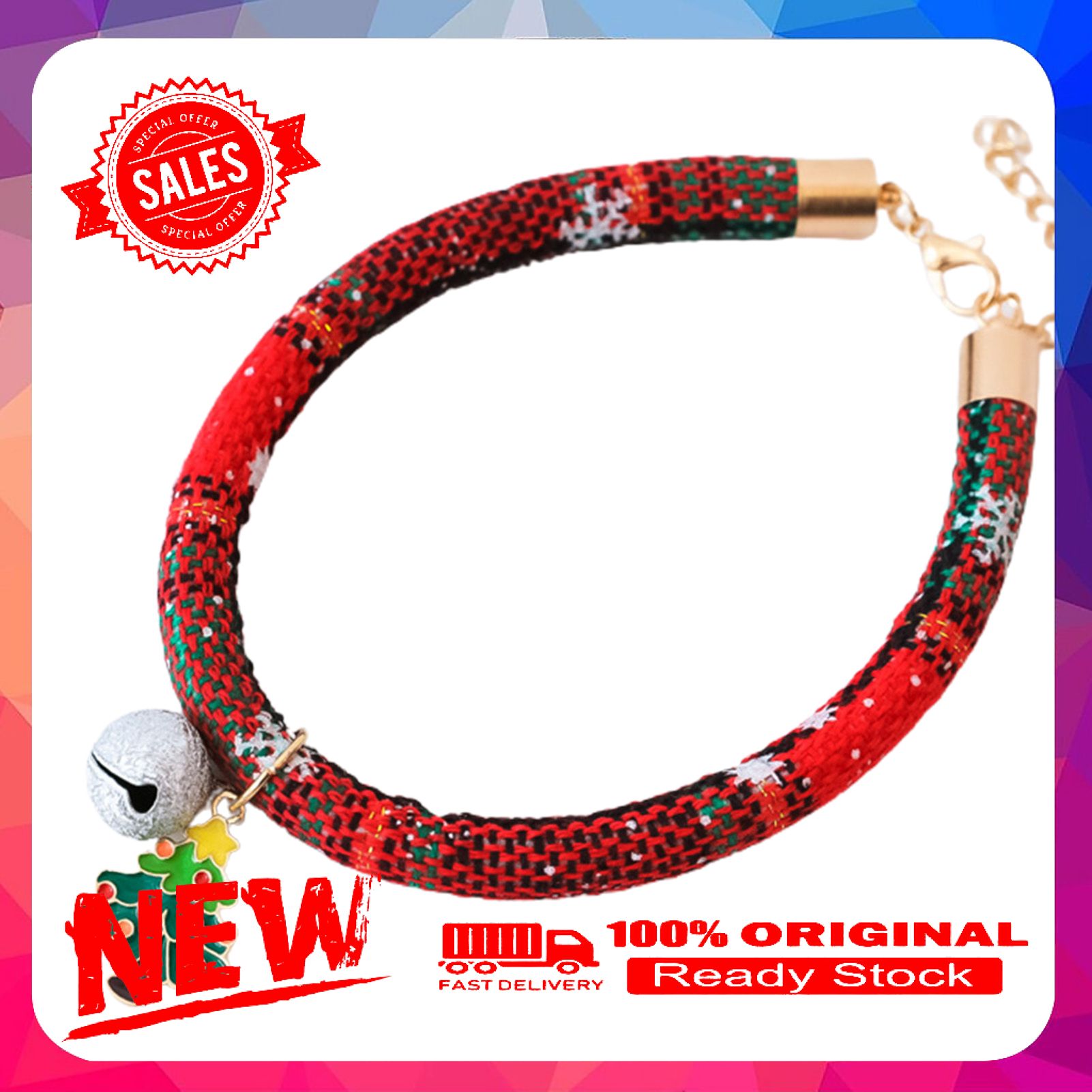 Miss cherry Pet Collar Eye-catching Wear Resistant Polyester Xmas Themed Bells Style Cat Collar for Home