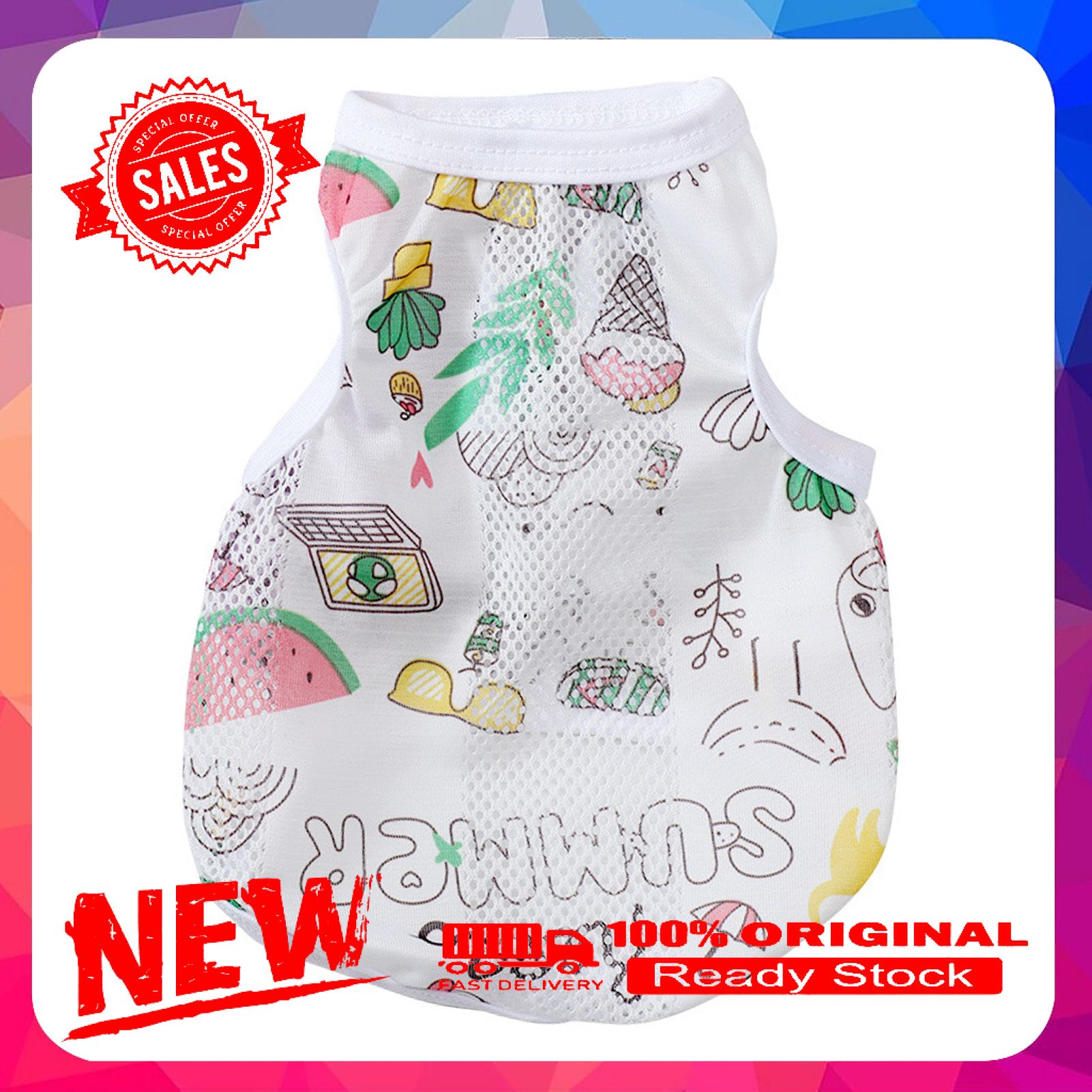 Pet Clothes Ice Cream Pattern All-match Breathable Cartoon Pet Dogs Vest Costume for Summer