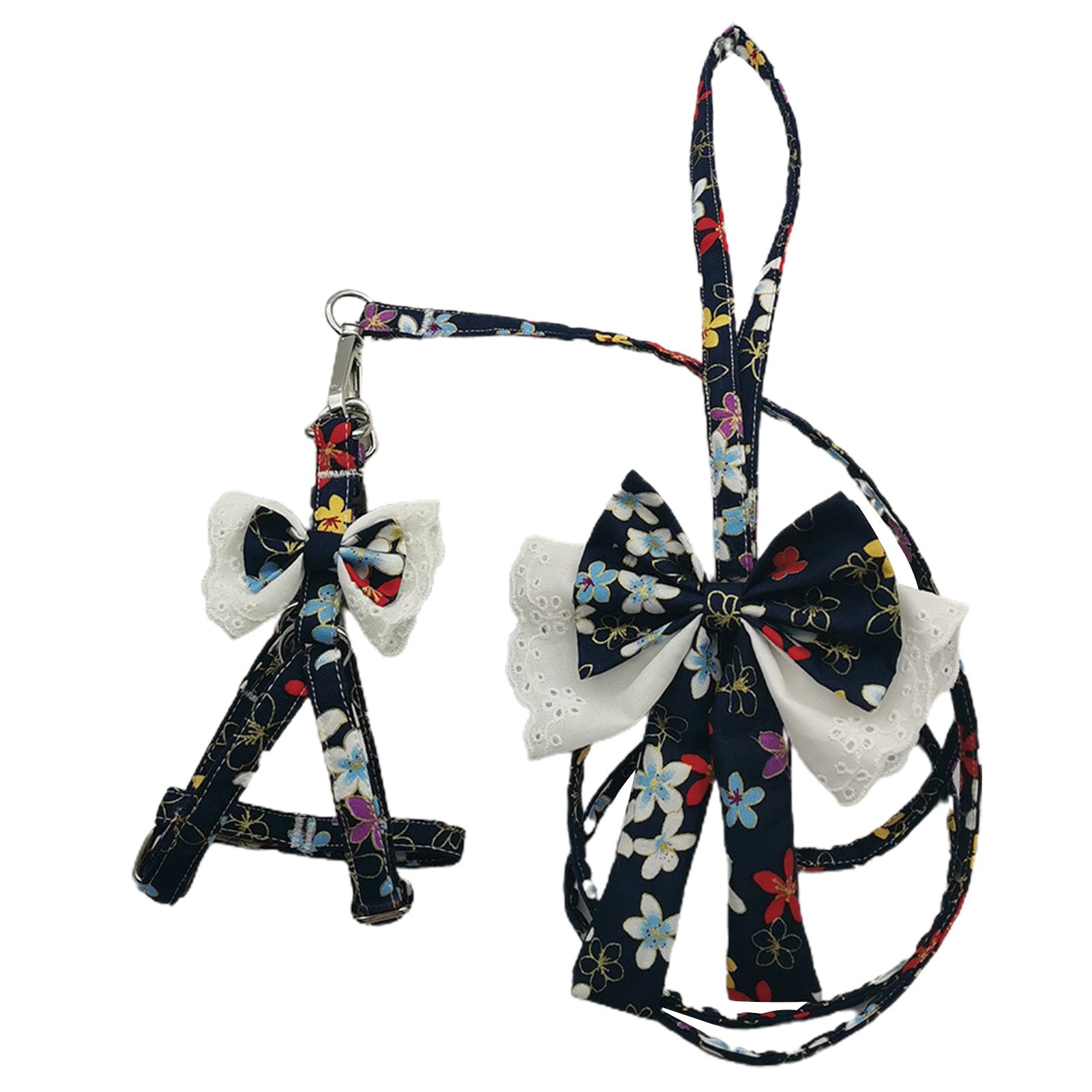 Pet Traction Leash Dual Bow-knot Design Adjustable Comfort Dog Vest Harness Rope Set