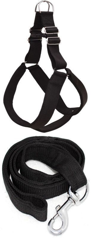 PEDIGONE Dog Belt Combo of 1.25 inch Nylon Padded Black Dog Harness with Dog Leash for All Breed Dog Harness & Leash  (Large, 1.25 inch Black Harness Leash)