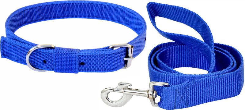 UDAK Dog Belt Combo of 1 inch Blue Dog Collar & Leash Specially for Medium Breed Dog Collar & Leash  (Medium, Blue 1)