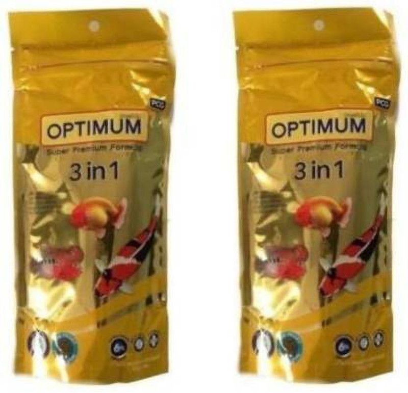 Optimum CP 3-in-1 Highly Nutritious Aquarium Fish Food for All Fishes, 100 g (Pack of 2) 0.2 kg (2x0.1 kg) Dry New Born Fish Food