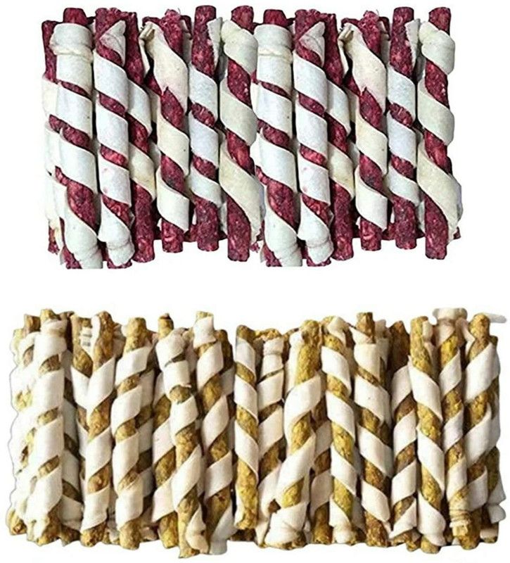 Hanu Rawhide Spiral Munchy Sticks Dog Treat for All Breed Sizes (Chicken & Mutton-200 Gm Each) 07 Chicken, Mutton Dog Chew  (400 g, Pack of 2)