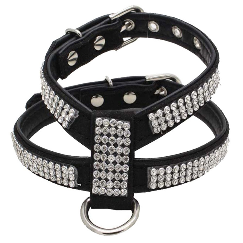 Bling Rhinestone  Collar Vest Harness Nylon Puppy Leash  Chest S Belt Small Medium girl  with blinged out