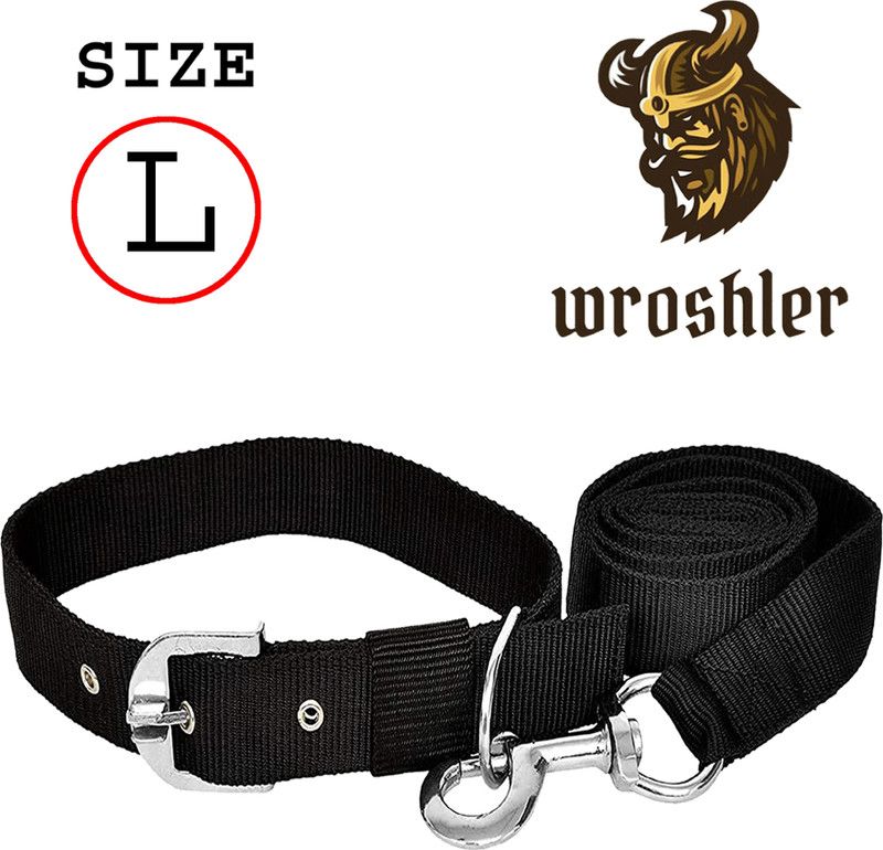 WROSHLER Dog Collar & Leash  (Large, BLACK)